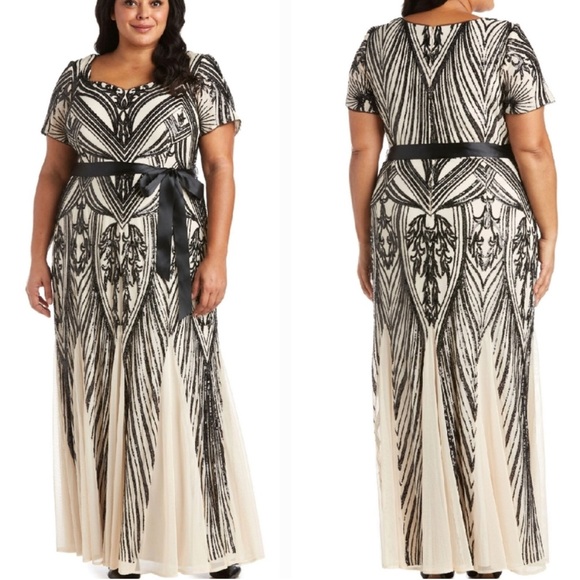 R&M Richards Dresses & Skirts - R&M Richards Black and Silver Sequin Maxi Gown Size 16 NWT